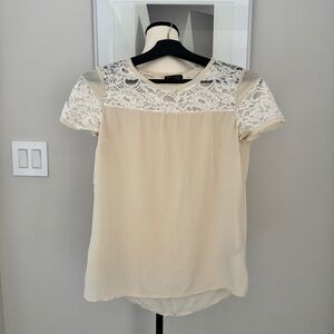 Massimo Dutti Mulberry Silk Lace Top – Cream | Size EU 40 (Fits XS–Small)